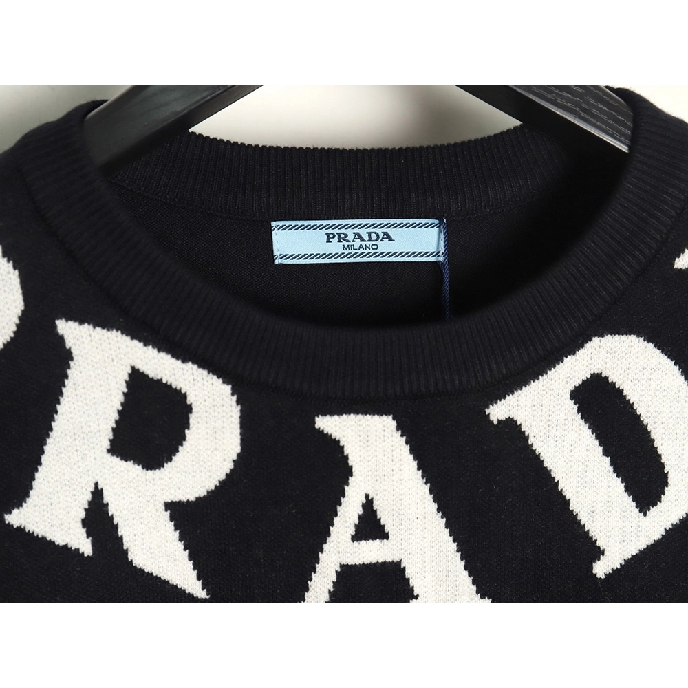 Prada chest necklace letter jacquard sweater,Cheap Replica Reps Prada
