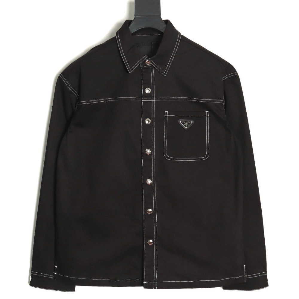 Prada triangle logo white line denim jacket,Cheap Replica Reps Prada