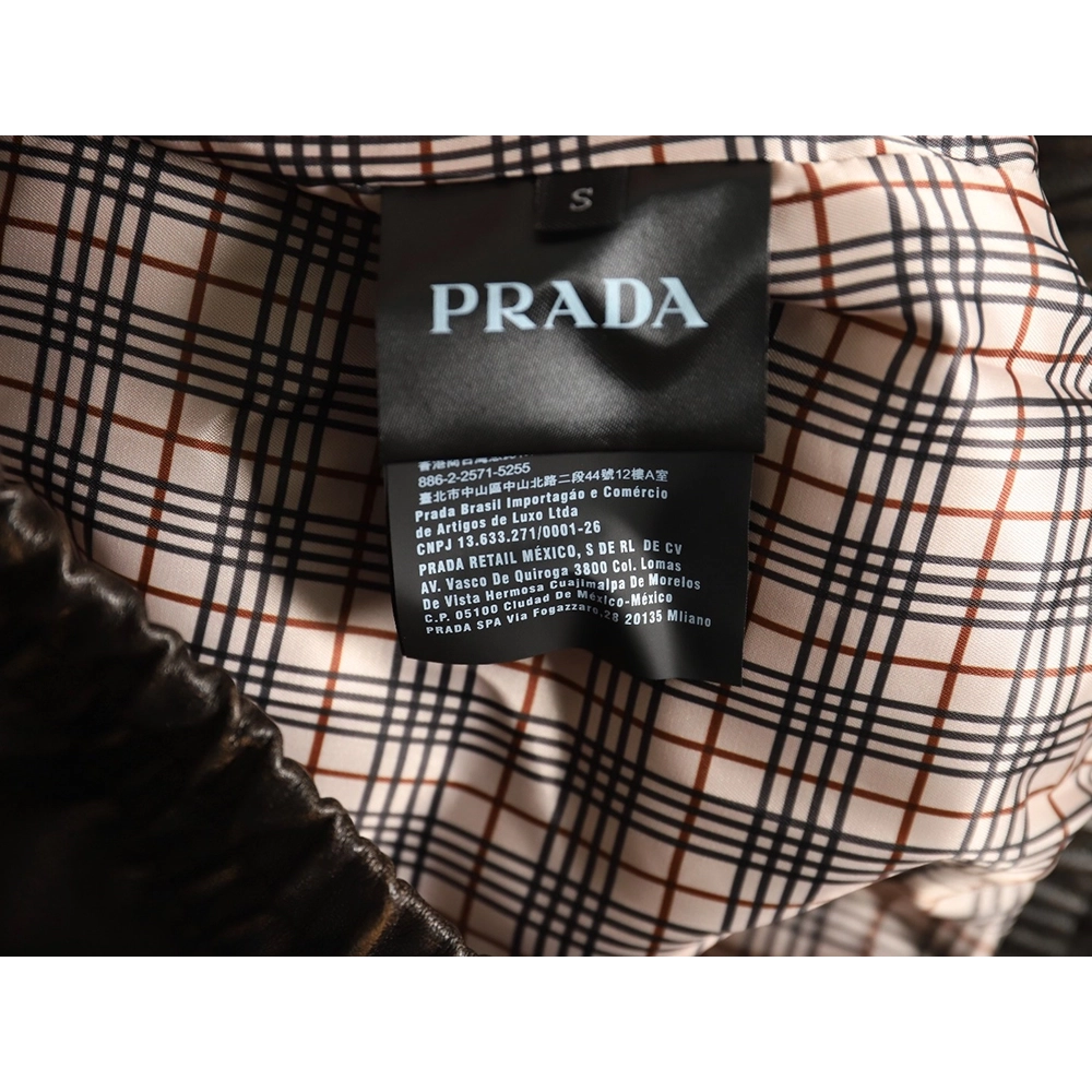Prada distressed leather jacket with triangle logo on back,Cheap Replica Reps Prada