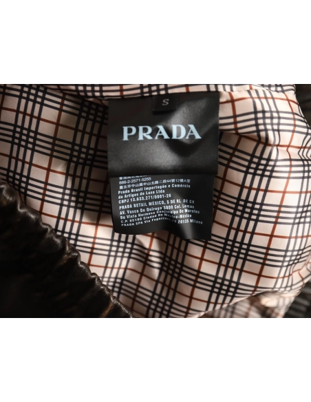 Prada distressed leather jacket with triangle logo on back,Cheap Replica Reps Prada