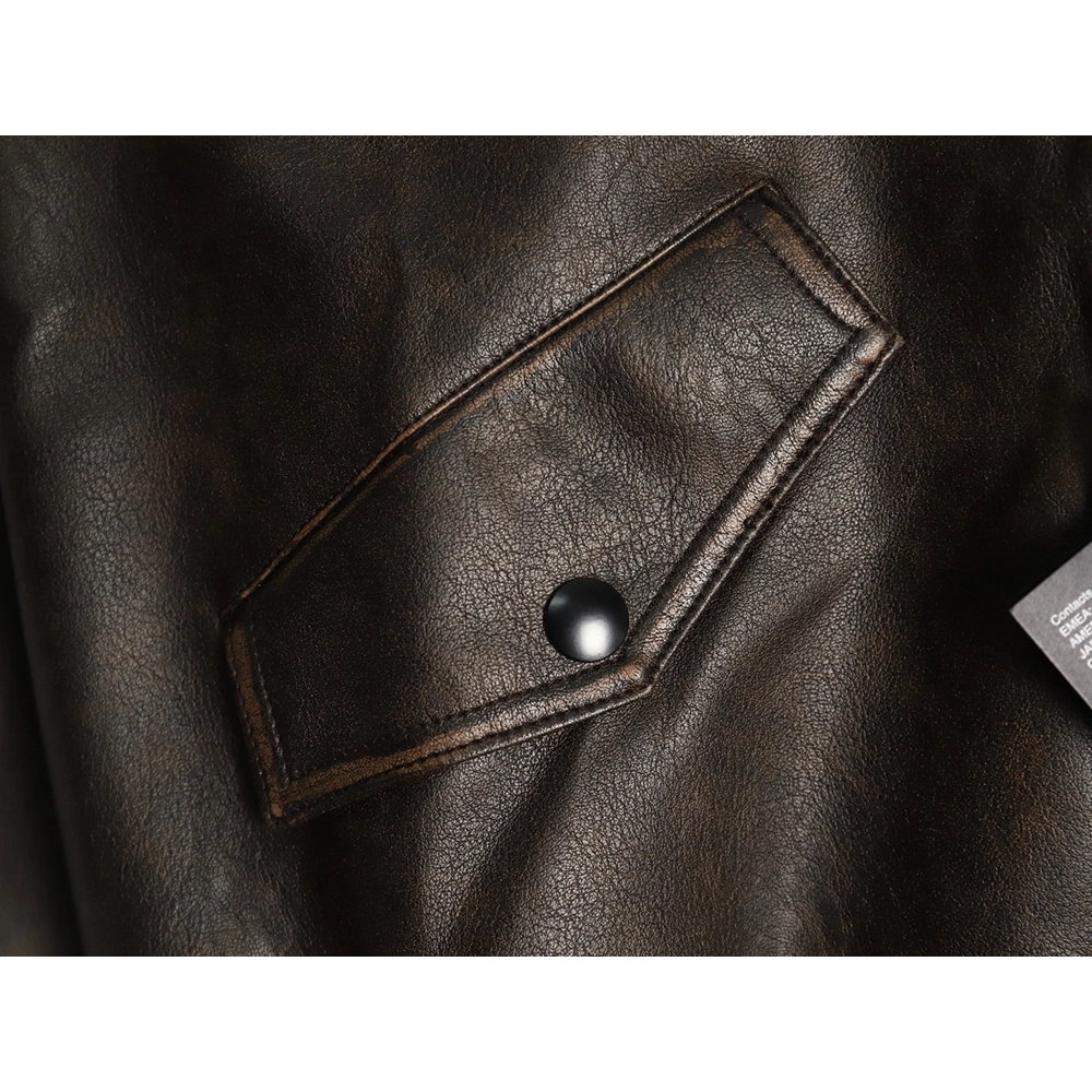 Prada distressed leather jacket with triangle logo on back,Cheap Replica Reps Prada