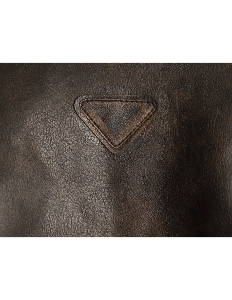 Prada distressed leather jacket with triangle logo on back,Cheap Replica Reps Prada