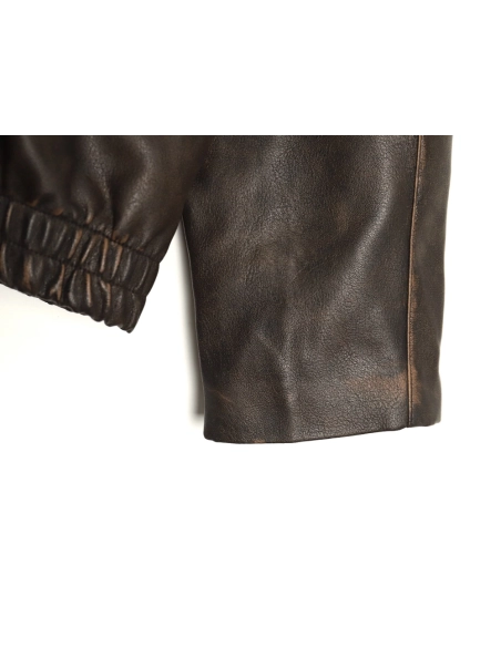 Prada distressed leather jacket with triangle logo on back,Cheap Replica Reps Prada