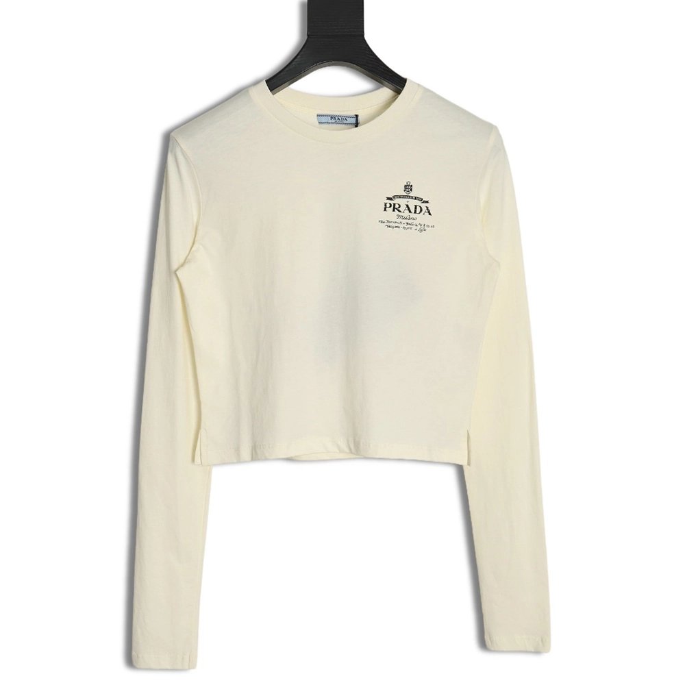Prada classic logo print long sleeve Tshirt TSK1,Cheap Replica Reps Prada