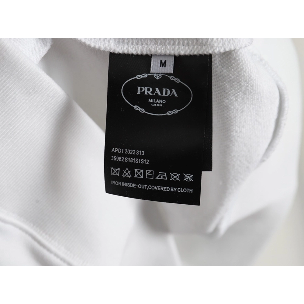 Prada Cotton Crew Neck Sweatshirt with Large Logo Print on Collar,Cheap Replica Reps Prada
