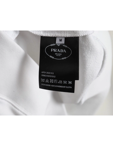 Prada Cotton Crew Neck Sweatshirt with Large Logo Print on Collar,Cheap Replica Reps Prada