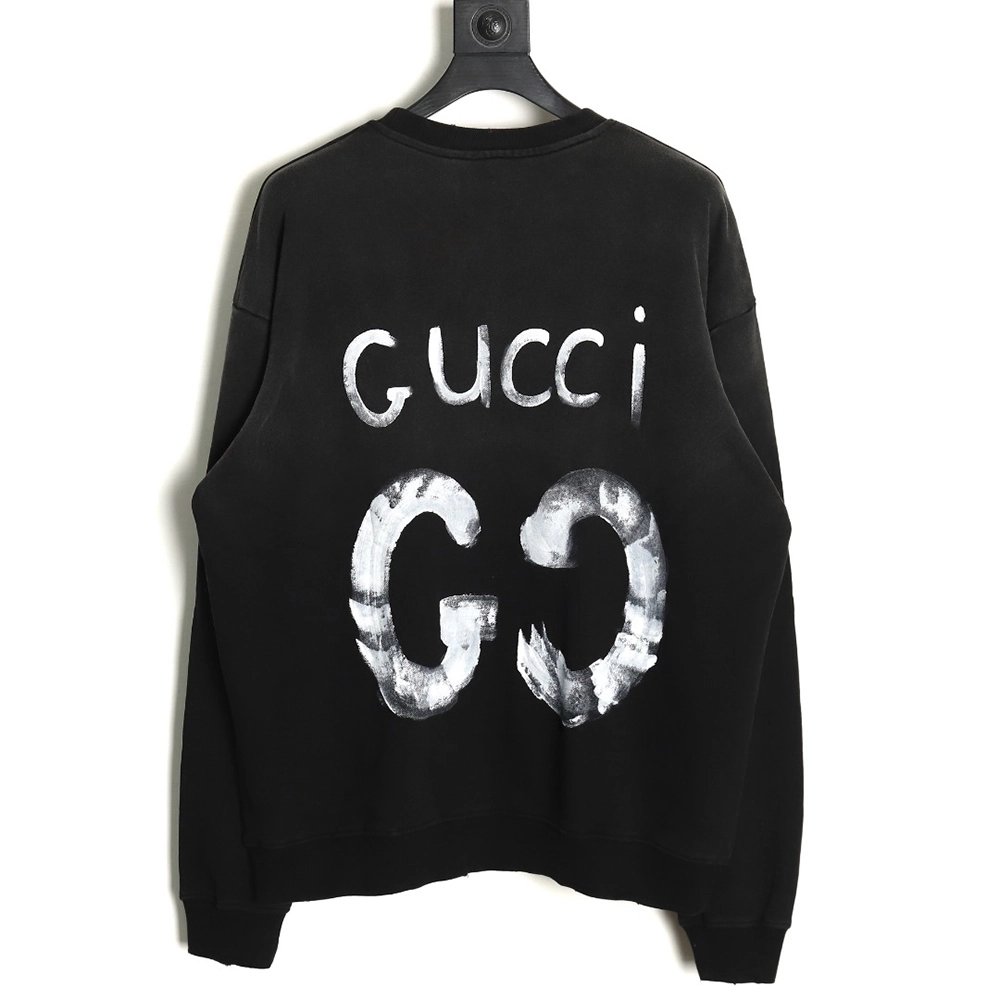 Gucci washed handpainted lettering crew neck sweatshirt,Cheap Replica Reps Gucci