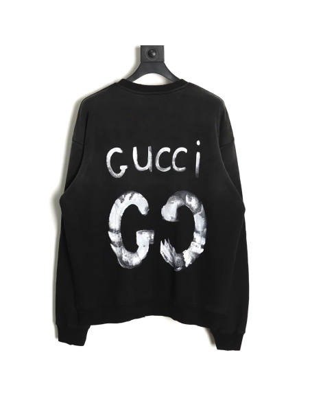 Gucci washed handpainted lettering crew neck sweatshirt,Cheap Replica Reps Gucci