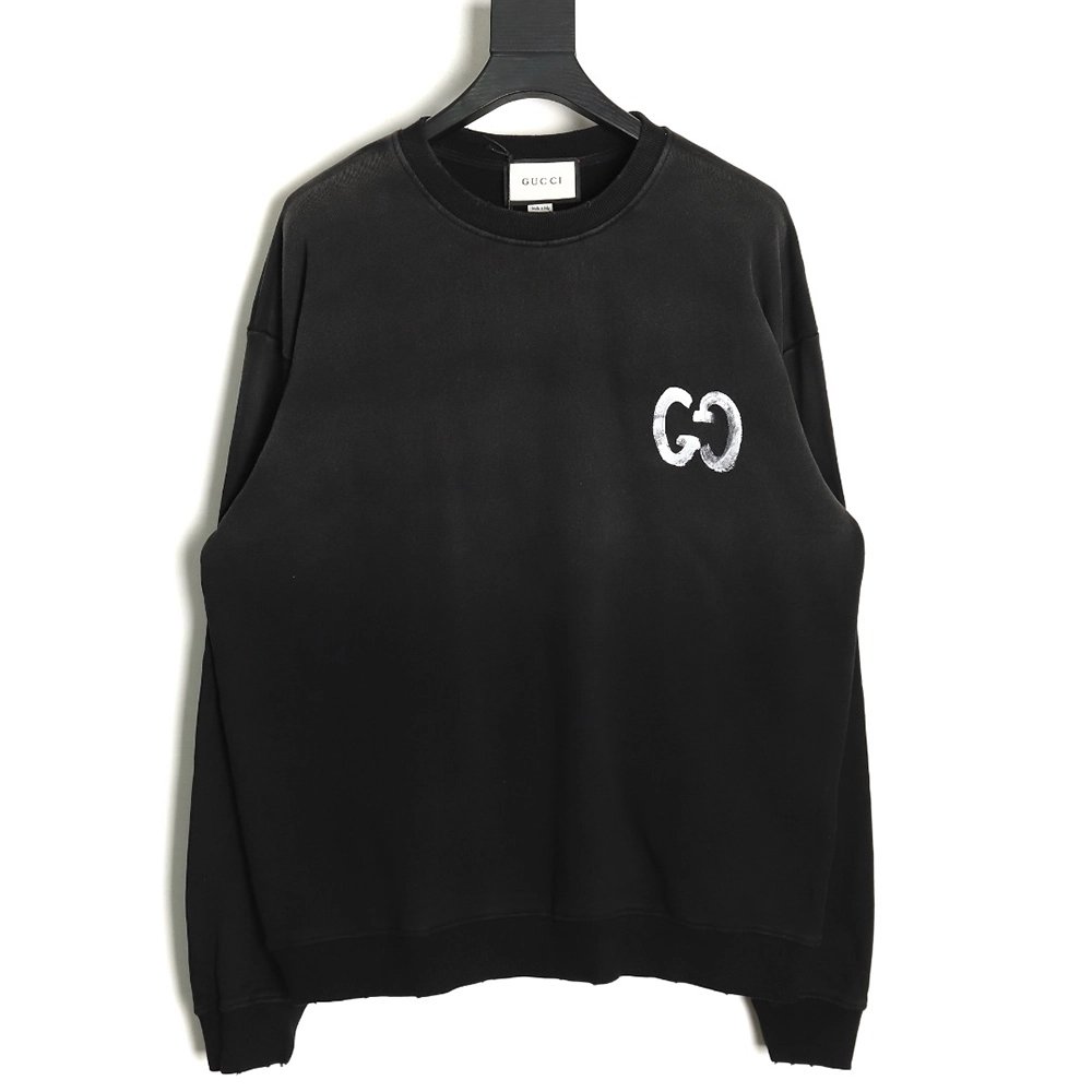Gucci washed handpainted lettering crew neck sweatshirt,Cheap Replica Reps Gucci
