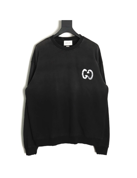 Gucci washed handpainted lettering crew neck sweatshirt,Cheap Replica Reps Gucci