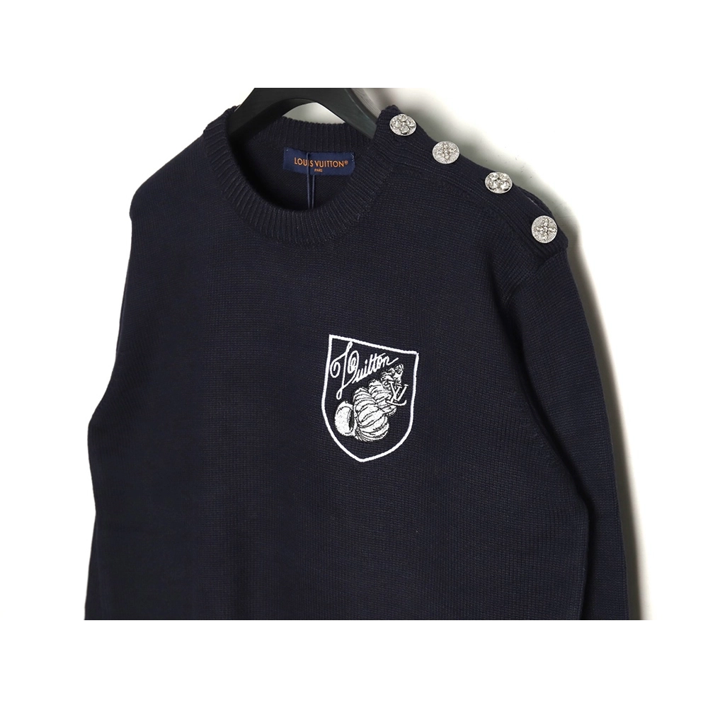 Louis Vuitton conch embroidered diamond crew neck sweater,Cheap Replica Reps Louis Vuitton
