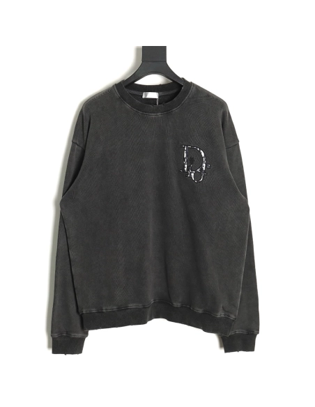 Dior washed embroidered lettering crew neck sweatshirt,Cheap Replica Reps Dior