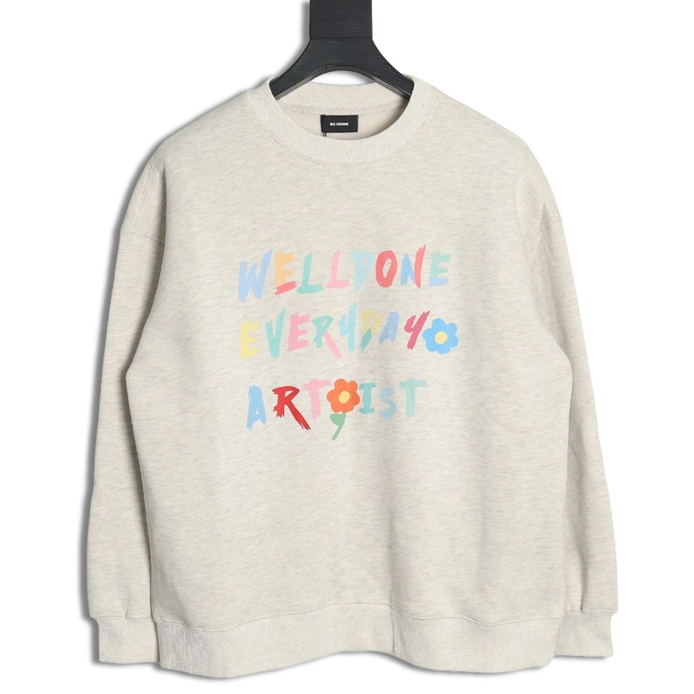 WE11 DONE Floral Colorful Letters Round Neck Sweatshirt,Cheap Replica Reps We11done