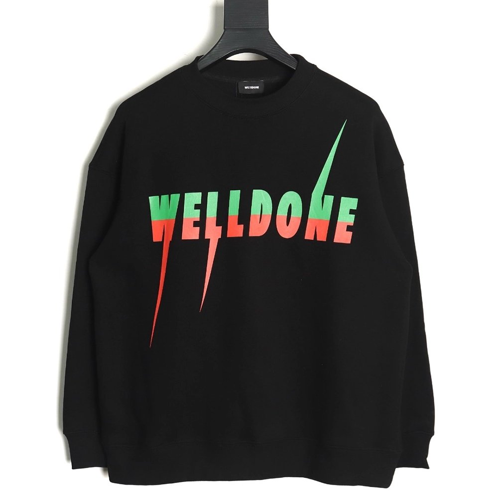 WE11 DONE Lightning Letters Crewneck Sweatshirt TSK1,Cheap Replica Reps We11done