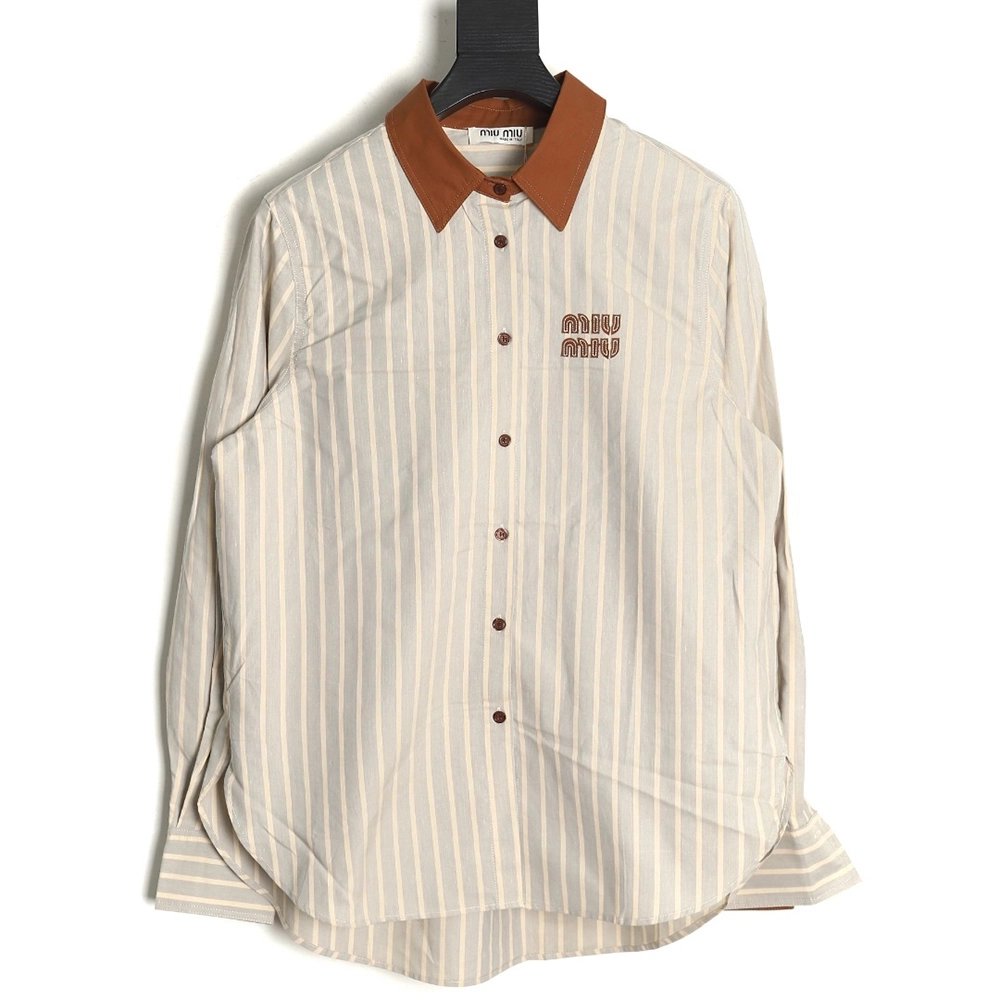 Miu Miu contrast color striped shirt TSK1,Cheap Replica Reps Miu Miu