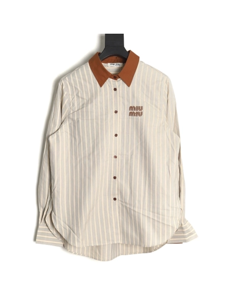 Miu Miu contrast color striped shirt TSK1,Cheap Replica Reps Miu Miu