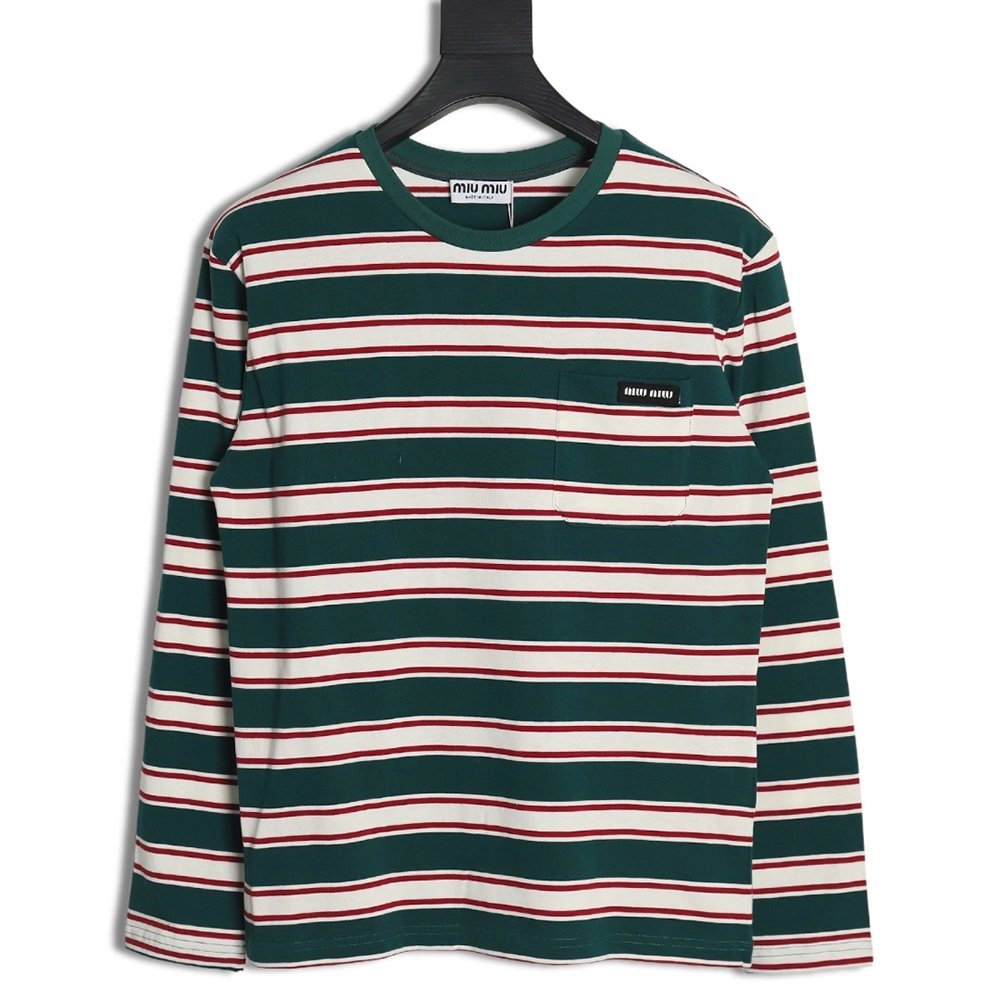 Miu Miu striped pocket longsleeved Tshirt TSK1,Cheap Replica Reps Miu Miu
