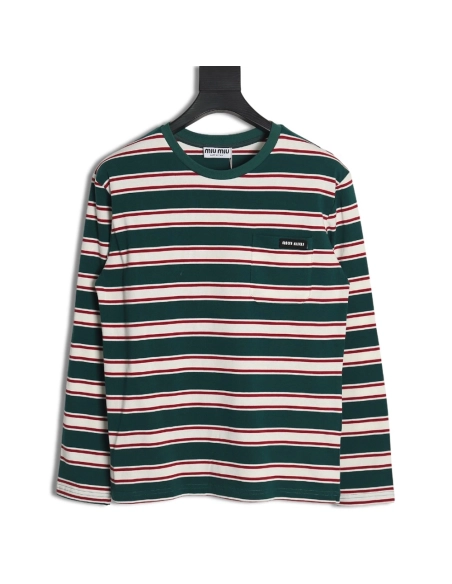 Miu Miu striped pocket longsleeved Tshirt TSK1,Cheap Replica Reps Miu Miu