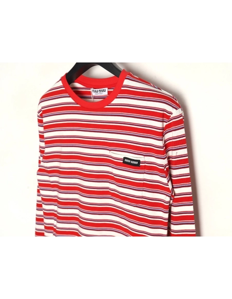 Miu Miu striped pocket longsleeved Tshirt,Cheap Replica Reps Miu Miu