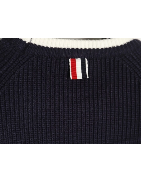 Thom Browne striped color block crew neck sweater TSK2,Cheap Replica Reps Thom Browne
