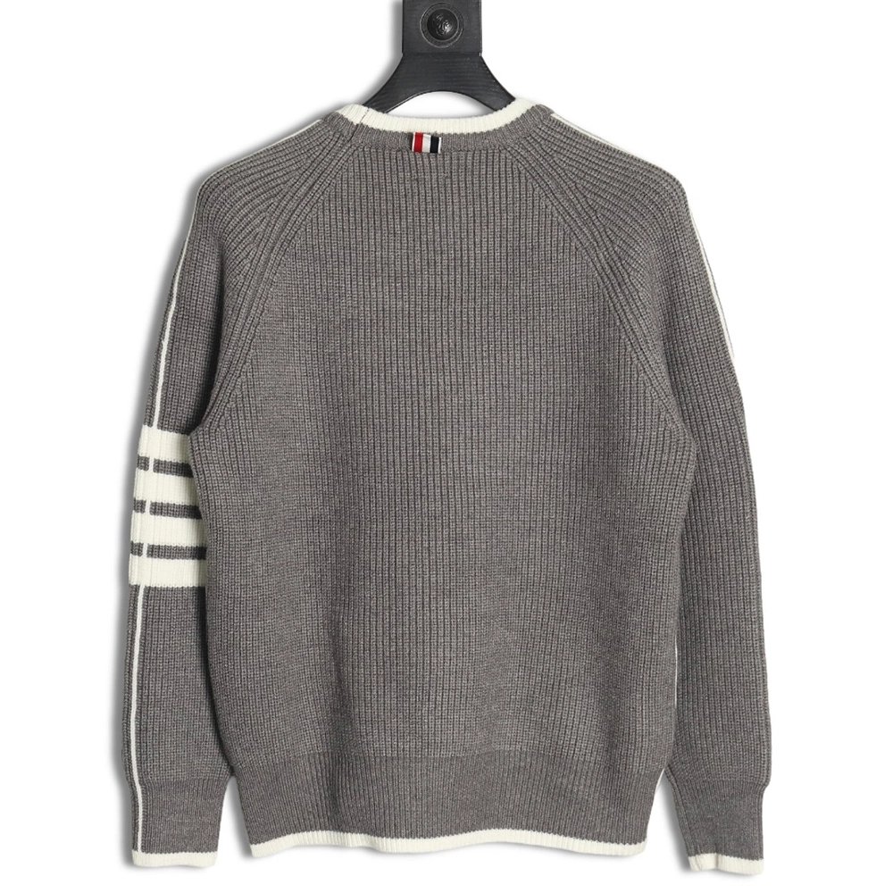 Thom Browne striped color block crew neck sweater TSK1,Cheap Replica Reps Thom Browne