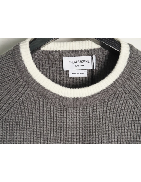 Thom Browne striped color block crew neck sweater TSK1,Cheap Replica Reps Thom Browne