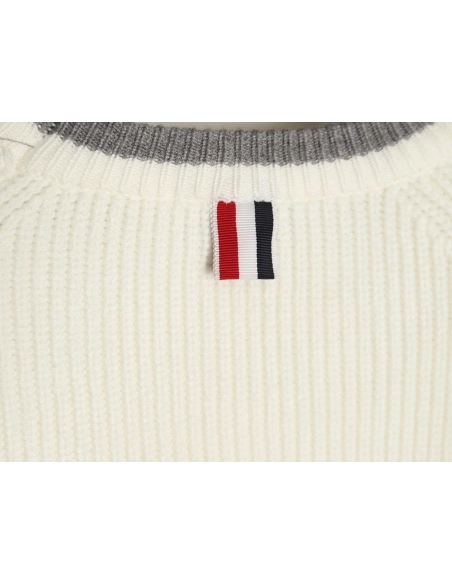 Thom Browne striped color block crew neck sweater,Cheap Replica Reps Thom Browne