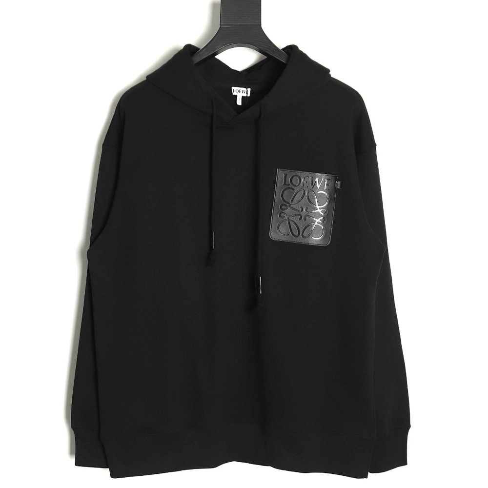 Loewe hooded sweatshirt with embossed logo on chest and leather pockets TSK1,Cheap Replica Reps Loewe
