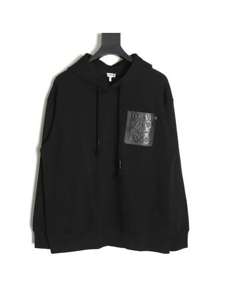 Loewe hooded sweatshirt with embossed logo on chest and leather pockets TSK1,Cheap Replica Reps Loewe