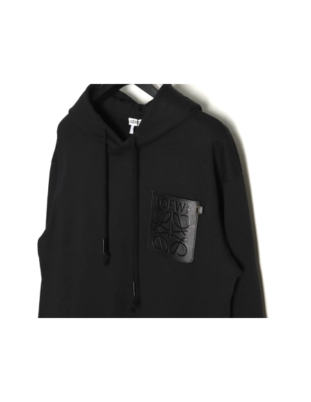 Loewe hooded sweatshirt with embossed logo on chest and leather pockets TSK1,Cheap Replica Reps Loewe