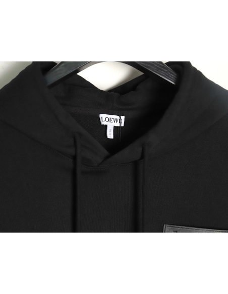 Loewe hooded sweatshirt with embossed logo on chest and leather pockets TSK1,Cheap Replica Reps Loewe