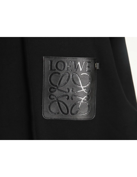 Loewe hooded sweatshirt with embossed logo on chest and leather pockets TSK1,Cheap Replica Reps Loewe