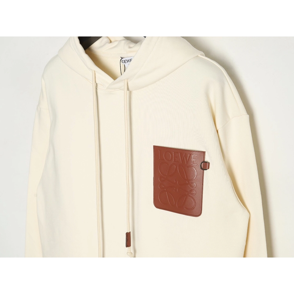 Loewe hooded sweatshirt with embossed logo on chest and leather pockets,Cheap Replica Reps Loewe