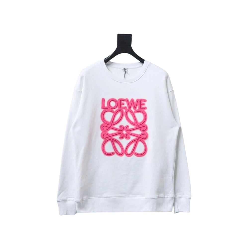 Loewe neon embroidery fluorescent pink crew neck sweatshirt TSK1,Cheap Replica Reps Loewe