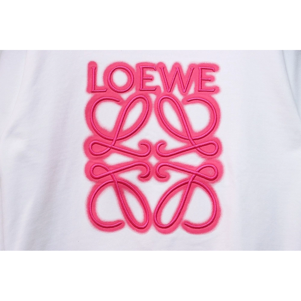 Loewe neon embroidery fluorescent pink crew neck sweatshirt TSK1,Cheap Replica Reps Loewe