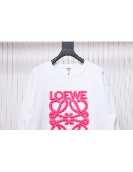 Loewe neon embroidery fluorescent pink crew neck sweatshirt TSK1,Cheap Replica Reps Loewe