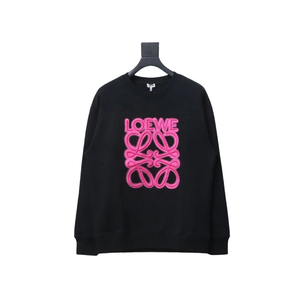 Loewe neon embroidery fluorescent pink crew neck sweatshirt,Cheap Replica Reps Loewe