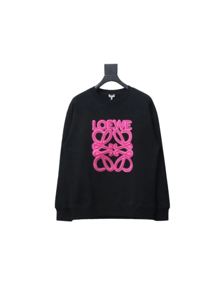 Loewe neon embroidery fluorescent pink crew neck sweatshirt,Cheap Replica Reps Loewe