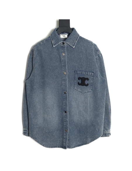 Celine Arc de Triomphe logo denim shirt,Cheap Replica Reps Celine
