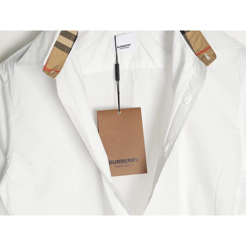 Burberry Check cuffs embroidered logo shirt,Cheap Replica Reps Burberry