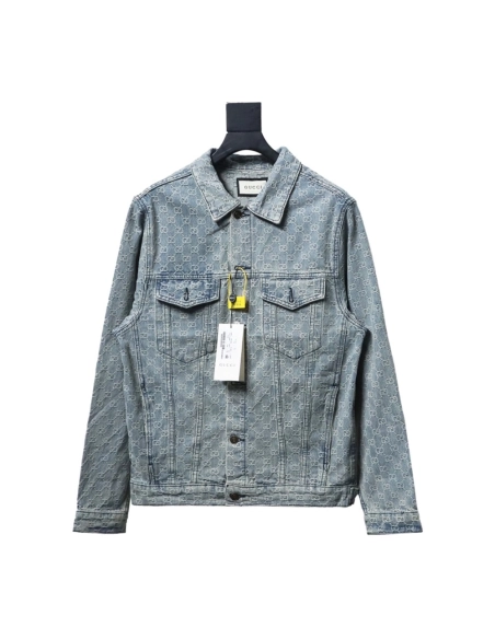 Gucci Double G jacquard denim jacket,Cheap Replica Reps Gucci