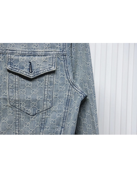 Gucci Double G jacquard denim jacket,Cheap Replica Reps Gucci