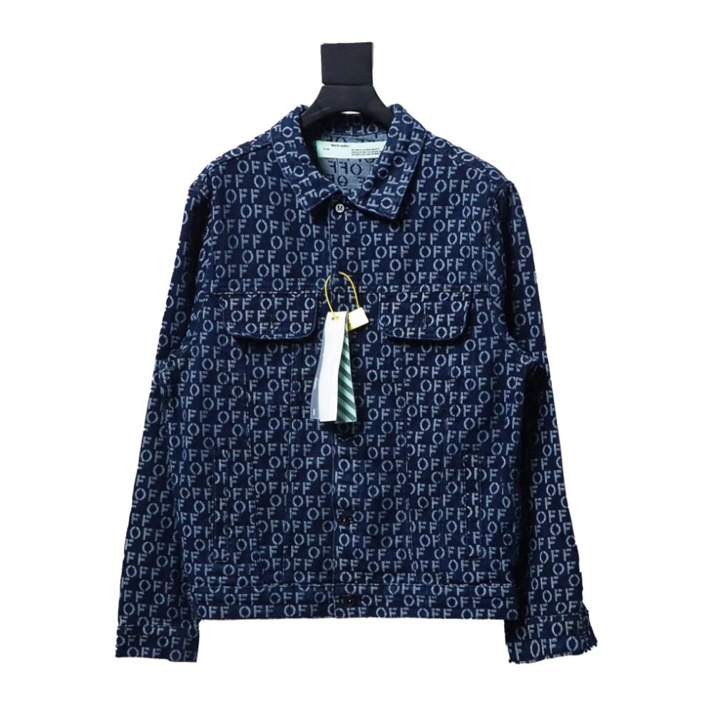Off white allover print OFF jacquard denim jacket,Cheap Replica Reps Off White