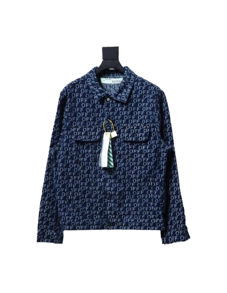 Off white allover print OFF jacquard denim jacket,Cheap Replica Reps Off White