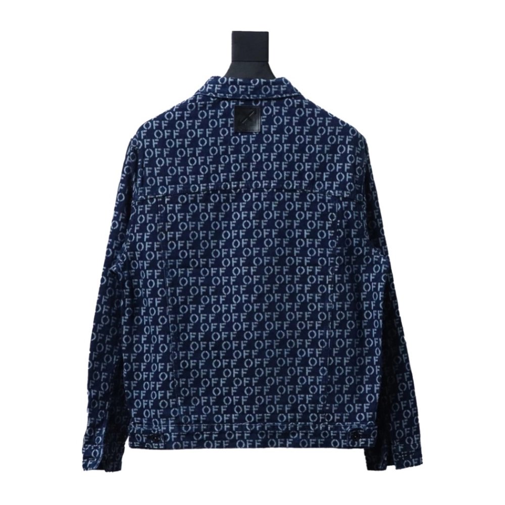 Off white allover print OFF jacquard denim jacket,Cheap Replica Reps Off White