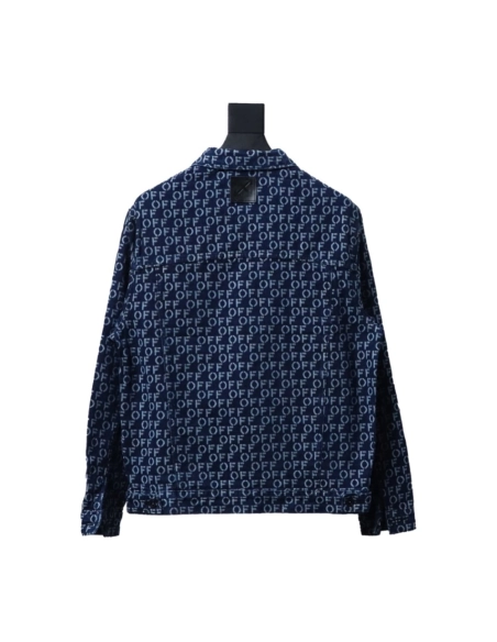 Off white allover print OFF jacquard denim jacket,Cheap Replica Reps Off White
