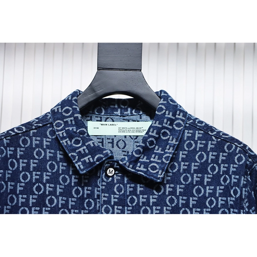 Off white allover print OFF jacquard denim jacket,Cheap Replica Reps Off White