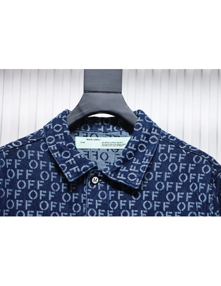 Off white allover print OFF jacquard denim jacket,Cheap Replica Reps Off White