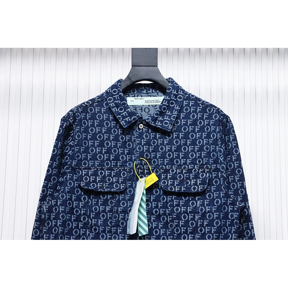 Off white allover print OFF jacquard denim jacket,Cheap Replica Reps Off White