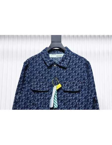 Off white allover print OFF jacquard denim jacket,Cheap Replica Reps Off White